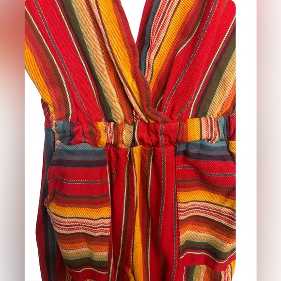 Lucky & Blessed Mexican Serape Red Striped V-neck and Back Womens Romper Sz M - Picture 3 of 7